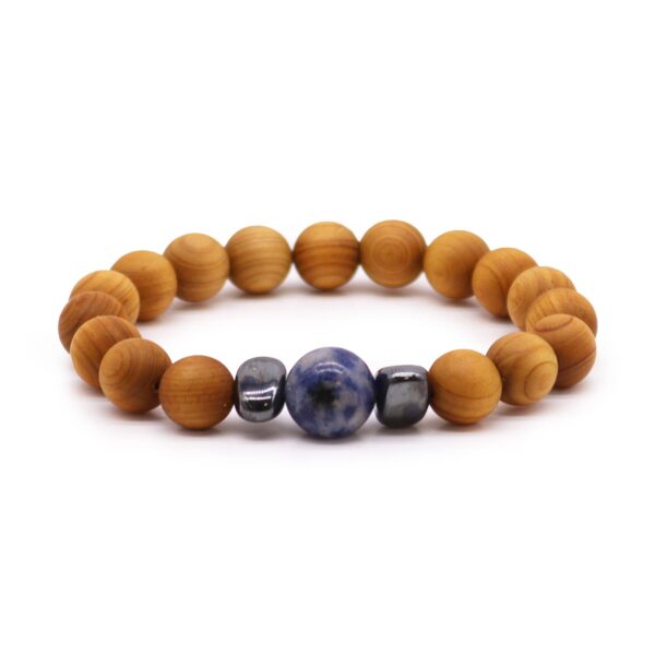 Bracelet chakra de la gorge en bois de cèdre avec sodalite- Vendu par 1