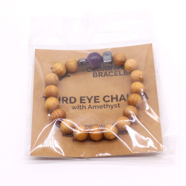 Bracelet chakra du troisième il en bois de cèdre avec améthyste- Vendu par 1 – Image 4