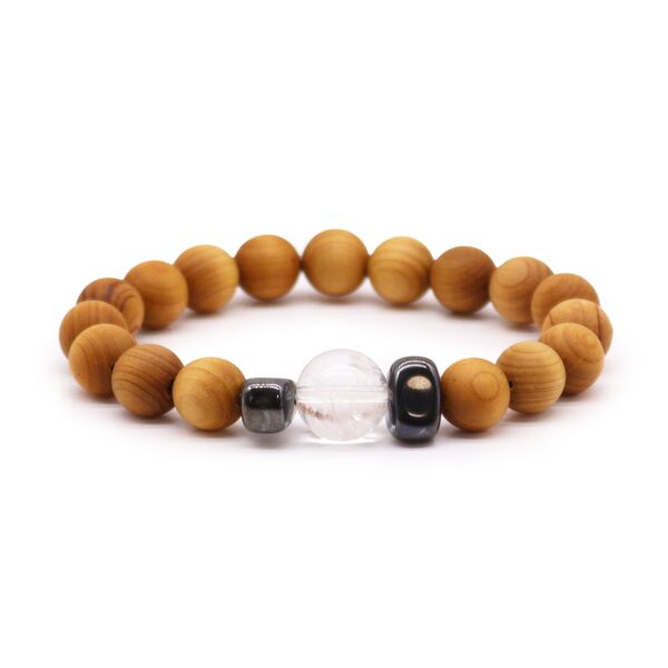 Bracelet chakra couronne en bois de cèdre avec quartz clair- Vendu par 1