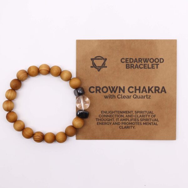 Bracelet chakra couronne en bois de cèdre avec quartz clair- Vendu par 1 – Image 2
