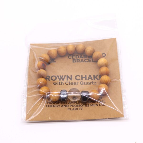 Bracelet chakra couronne en bois de cèdre avec quartz clair- Vendu par 1 – Image 4