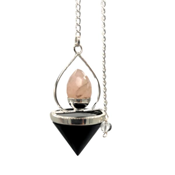 Pendule Lanterne de Vie en Pierres Précieuses - Agate Noire et Quartz Rose- Vendu par 1