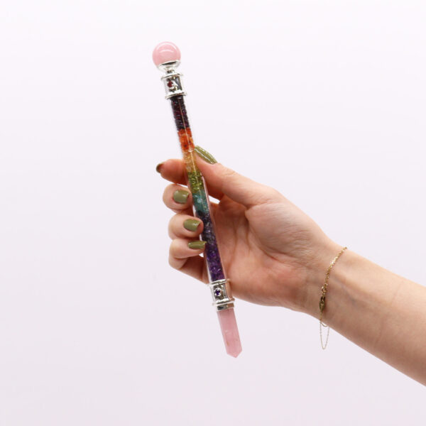 Baguette de guérison en cristal des 7 chakras - Quartz rose- Vendu par 1 – Image 2