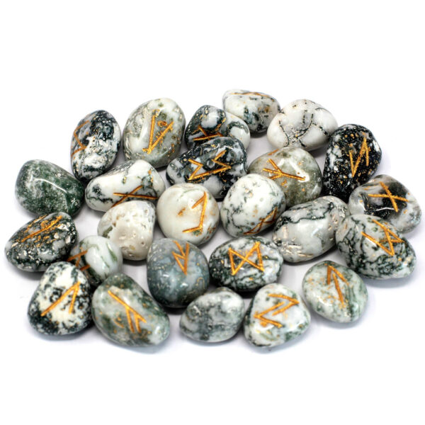 Ensemble de pierres runiques dans une pochette - Agate arbre- Vendu par 1