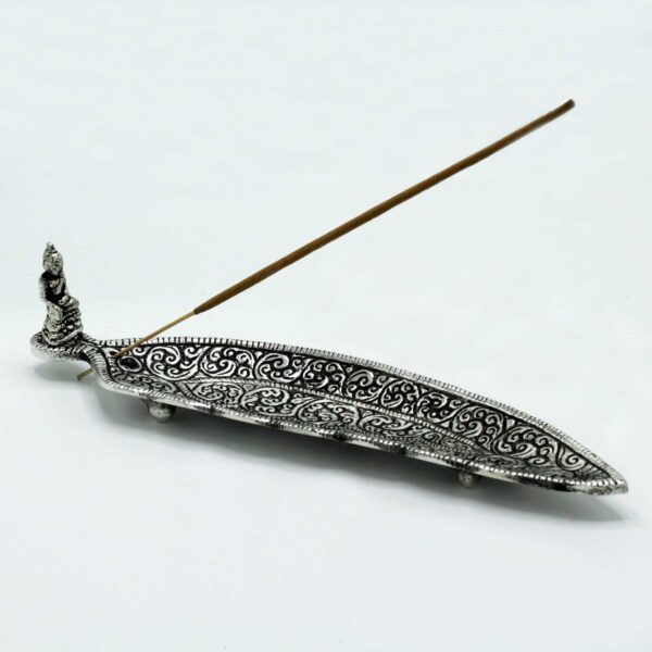 Porte-encens Bouddha en aluminium poli de forme longue 23 cm- Vendu par 1 – Image 2