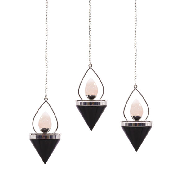 Pendule Lanterne de Vie en Pierres Précieuses - Agate Noire et Quartz Rose- Vendu par 1 – Image 3