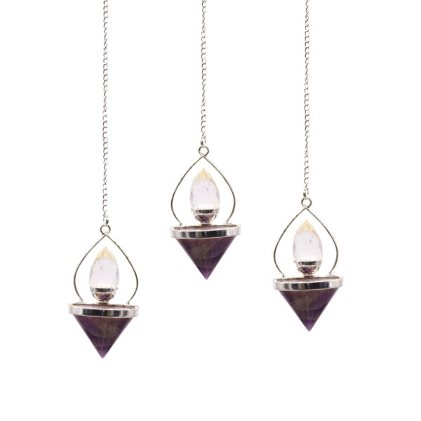 Pendule Lanterne de Vie en Pierres Précieuses - Améthyste et Quartz de Roche- Vendu par 1 – Image 3