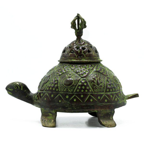 Porte-encens tortue tibétaine en laiton Verdigris - Lrg- Vendu par 1