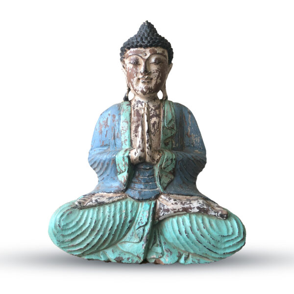 Statue de Bouddha sculptée à la main à la menthe bleue vintage - 40 cm - Bienvenue- Vendu par 1