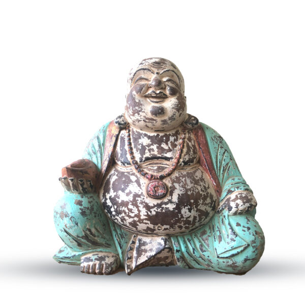 Statue de Bouddha sculptée à la main à la menthe vintage - 40 cm - Happy Buddha- Vendu par 1