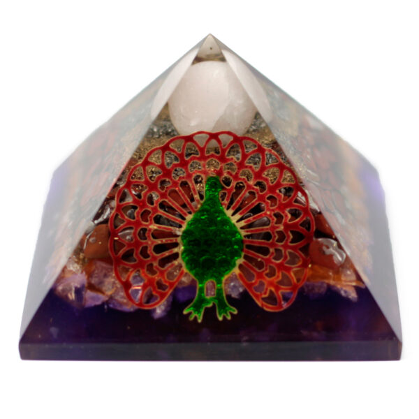 Pyramide Organite Lrg 70mm - Paon (base terre)- Vendu par 1