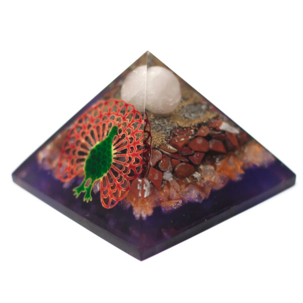Pyramide Organite Lrg 70mm - Paon (base terre)- Vendu par 1 – Image 2
