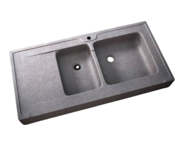 Evier en pierre Bastide 2 bacs - 150 x 60 x 18 - Ampilly Tigré Vieilli - COMPTOIR DES PIERRES