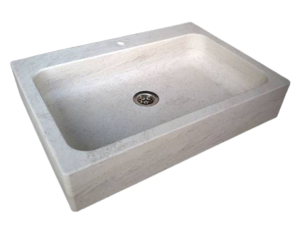 Evier en pierre 1 bac Aigues - 70 x 60 x 15 - Charmot Doré Adouci - COMPTOIR DES PIERRES