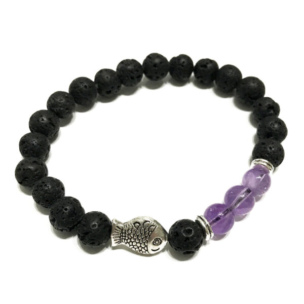 Bracelet Pierre de Lave - Poisson Améthyste- Vendu par 1