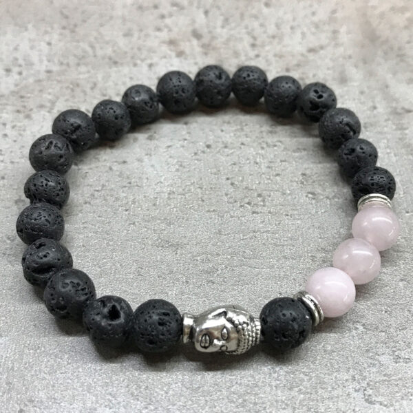 Bracelet Pierre de Lave - Bouddha Quartz Rose- Vendu par 1 – Image 2