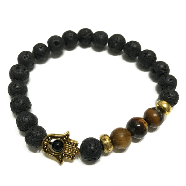 Bracelet Pierre de Lave - Hamsa Oeil de Tigre- Vendu par 1