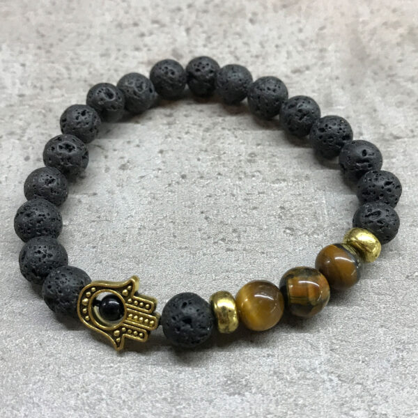 Bracelet Pierre de Lave - Hamsa Oeil de Tigre- Vendu par 1 – Image 2