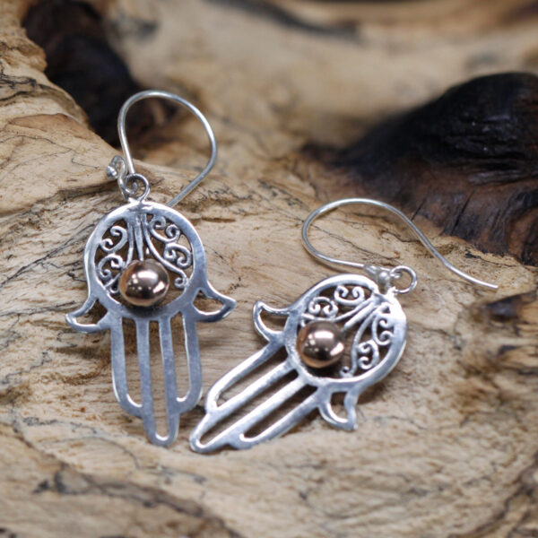 Boucle d'oreille Argent & Or - Hamsa- Vendu par 1