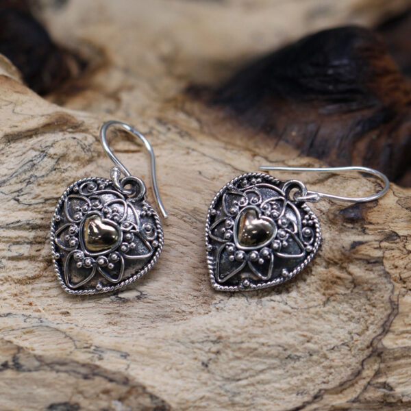 Boucle d'oreille Argent & Or - Mandala Coeurs- Vendu par 1 – Image 2