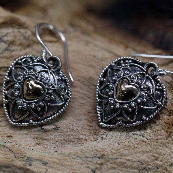Boucle d'oreille Argent & Or - Mandala Coeurs- Vendu par 1 – Image 3