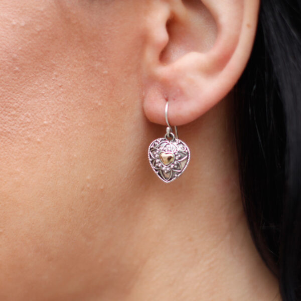 Boucle d'oreille Argent & Or - Mandala Coeurs- Vendu par 1 – Image 4