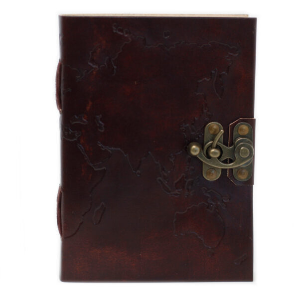 Carnet Carte du monde et coutures en cuir (18x13 cm)- Vendu par 1 – Image 2