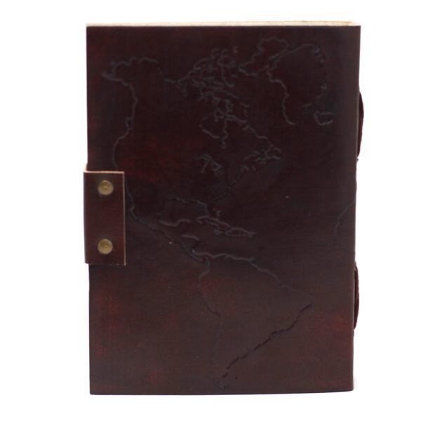 Carnet Carte du monde et coutures en cuir (18x13 cm)- Vendu par 1 – Image 3