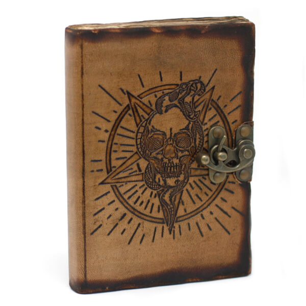 Carnet Pentagone et Crâne en Cuir avec Détails de Brûlures (18x13 cm)- Vendu par 1 – Image 4