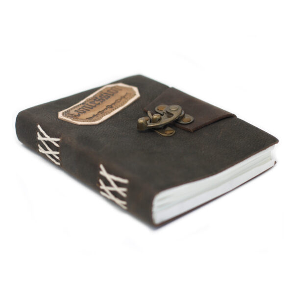 Carnet Confessions en cuir noir avec serrure (18x13 cm)- Vendu par 1