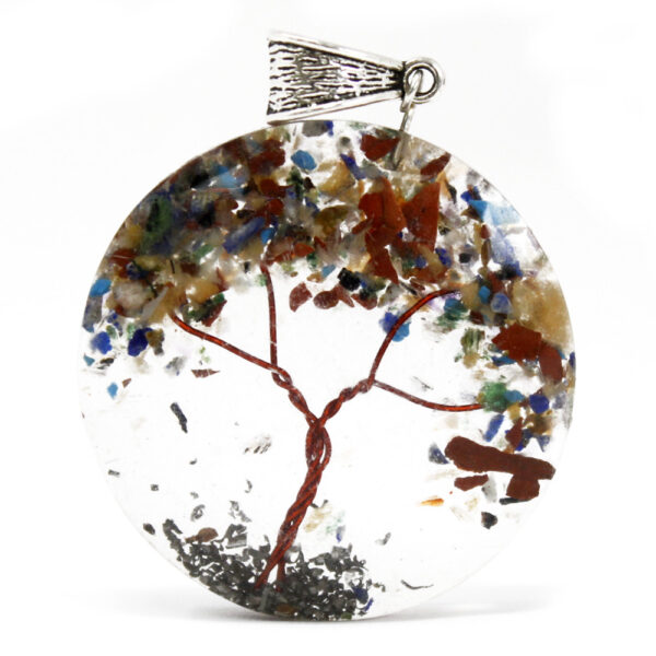 Orgonite Power - Arbre Améthyste Rond Pendentif- Vendu par 1