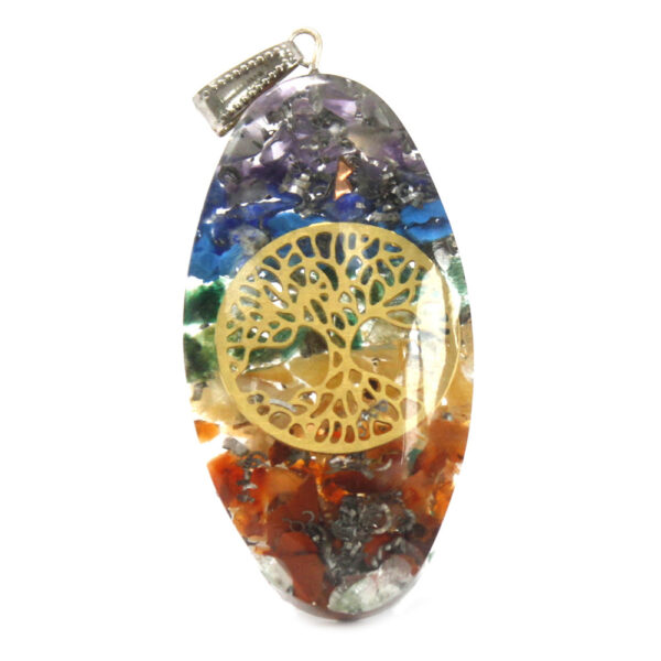 Orgonite Power - 7 Pierre Chakra Ovale Pendentif avec Arbre- Vendu par 1