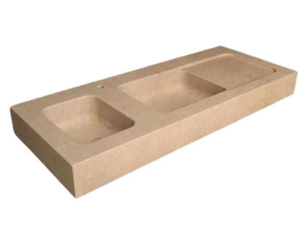 Evier en pierre Chevigny 2 bacs - 180 x 60 x 15 - Charmot Clair Adouci - COMPTOIR DES PIERRES