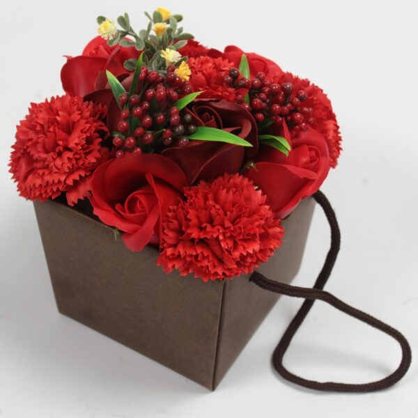 Bouquet de Fleurs de Savon - Rose Rouge & Oeillet- Vendu par 1 – Image 2