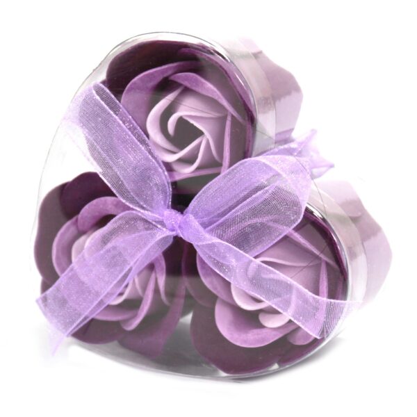 Coffret 3 Boîtes Coeur Fleur de Savon - Roses Lavande- Vendu par 1