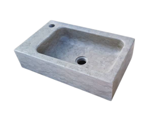 Lave main en pierre Saint-Roman - 50 x 35 x 10 - Percement robinetterie côté droit - Lanvignes Antiquaire - COMPTOIR DES PIERRES