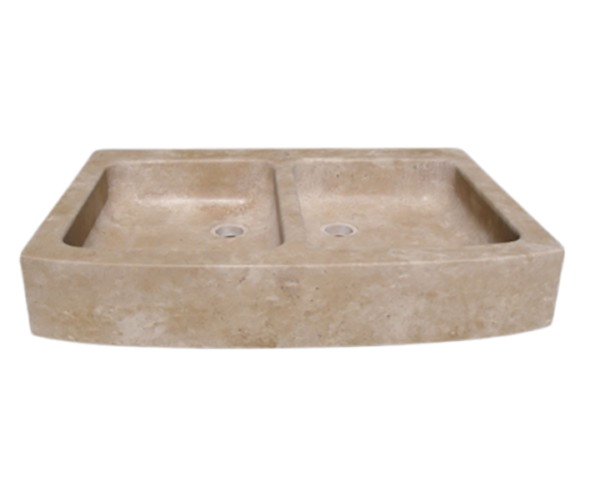 Evier en pierre Mougins 2 bac - 120 x 65 x 15 - Comblanchien Clair Adouci - COMPTOIR DES PIERRES