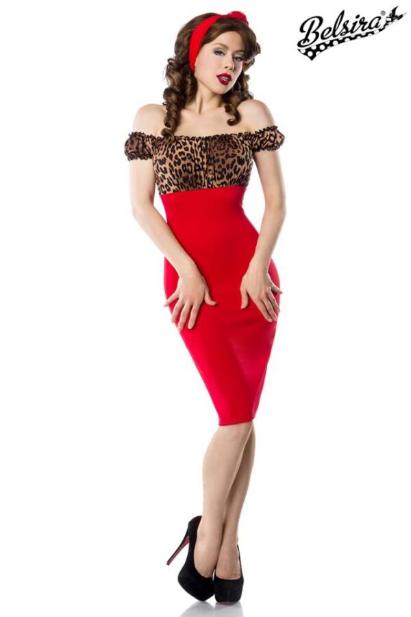 Robe crayon vintage - léopard/rouge - XL-Belsira