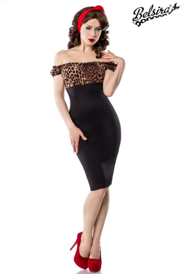 Robe crayon vintage - léopard/noir - XS-Belsira
