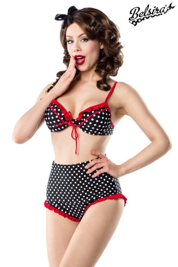 Bikini taille haute - noir/blanc/rouge - XS-Belsira