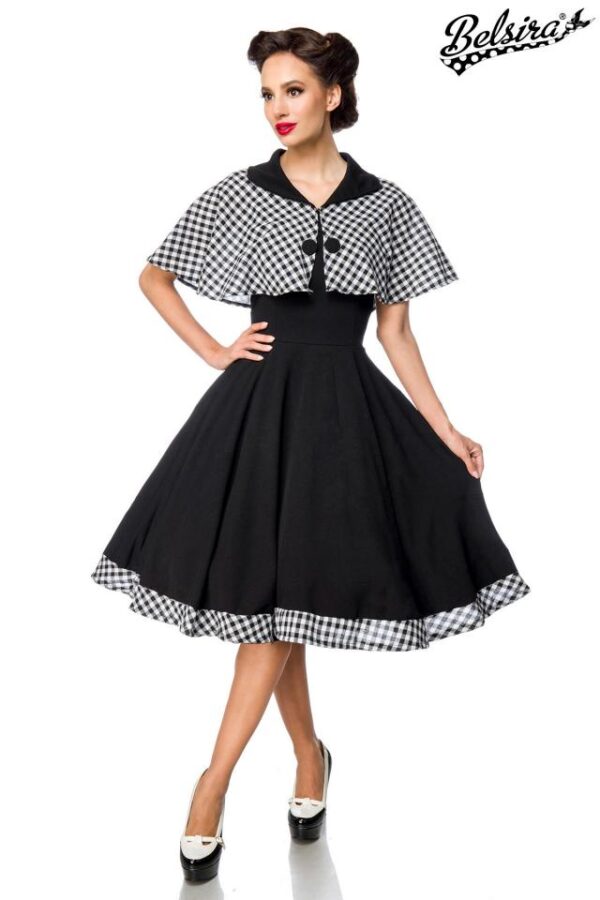 Robe trapèze avec cape - noir/à carreaux - 4XL-Belsira