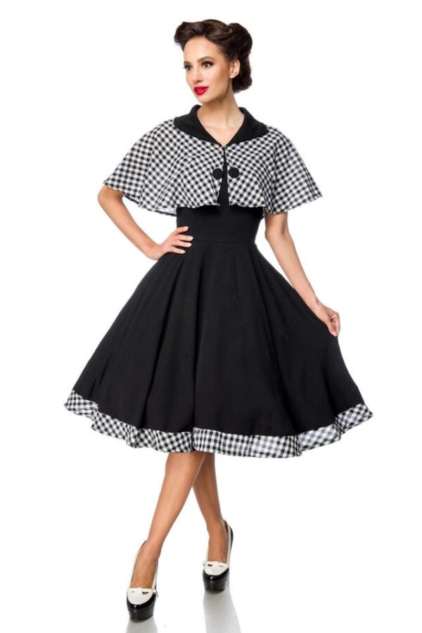 Robe trapèze avec cape - noir/à carreaux - 4XL-Belsira – Image 2