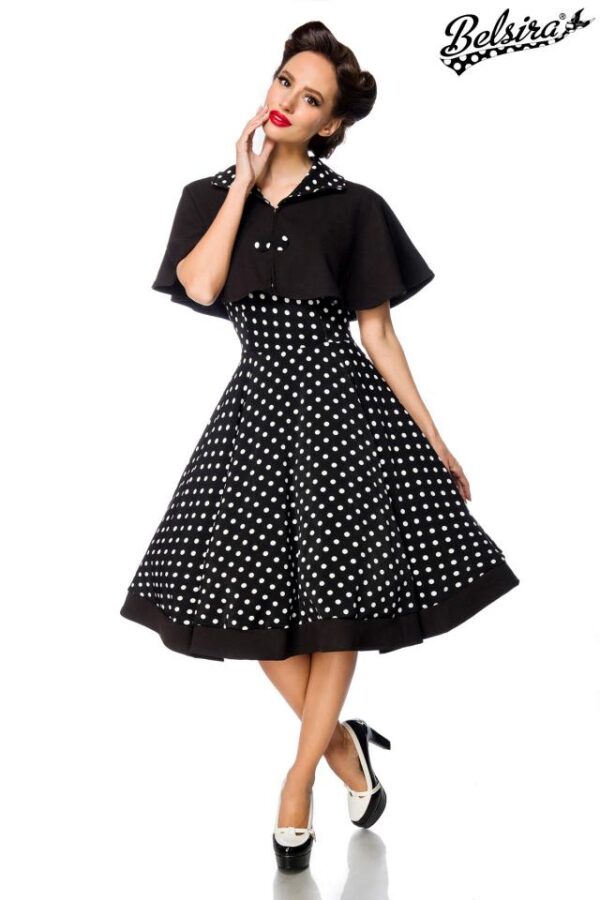 Robe trapèze avec cape - noir/blanc/pois - 3XL-Belsira