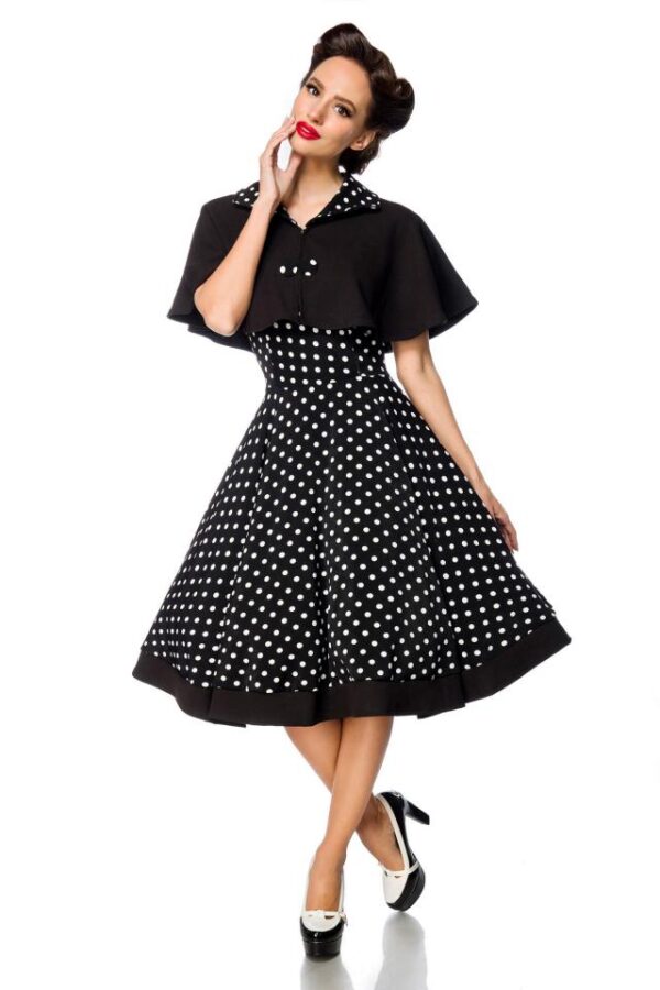 Robe trapèze avec cape - noir/blanc/pois - 3XL-Belsira – Image 2