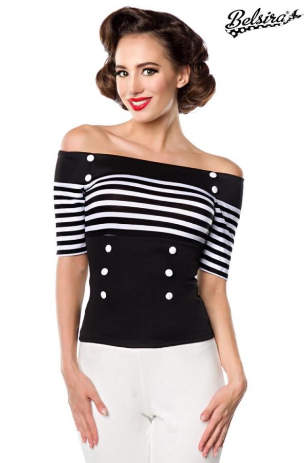 Top en jersey - noir/blanc/rayures - S-Belsira