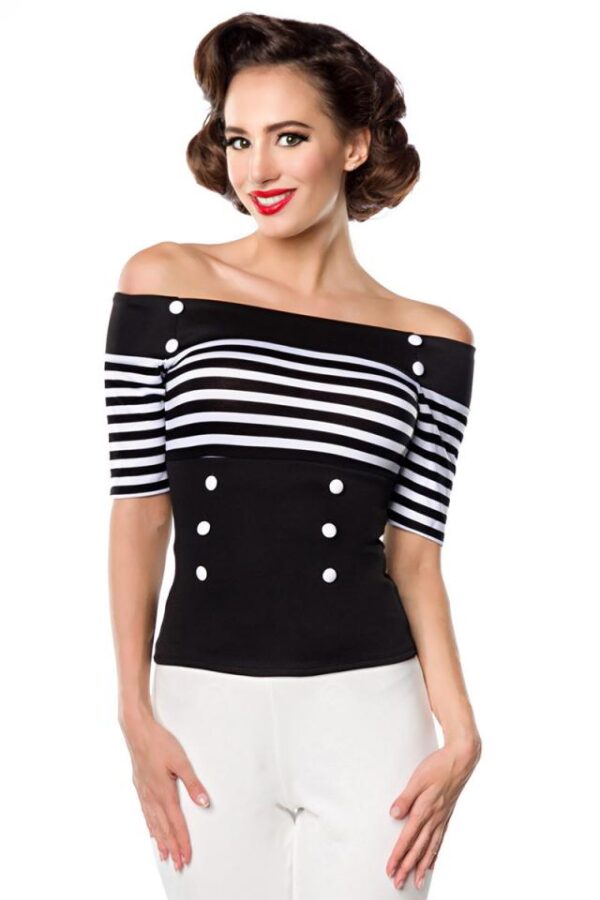 Top en jersey - noir/blanc/rayures - S-Belsira – Image 2