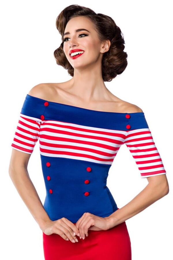 Top en jersey - bleu/blanc/rouge - XL-Belsira – Image 2