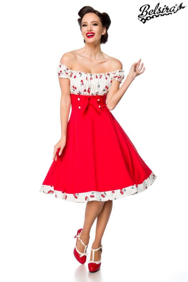 Robe trapèze sans bretelles - rouge/blanc - XS-Belsira