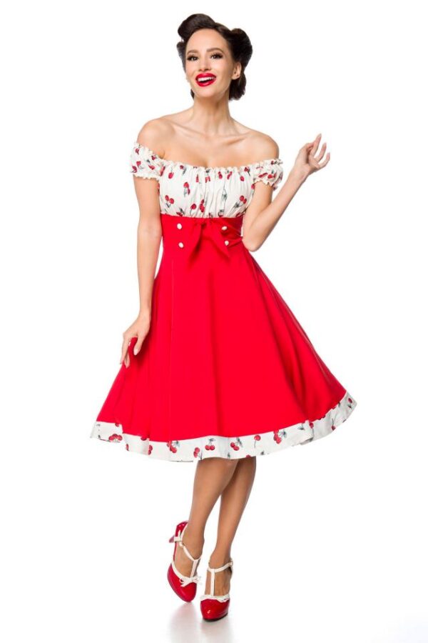 Robe trapèze sans bretelles - rouge/blanc - XS-Belsira – Image 2