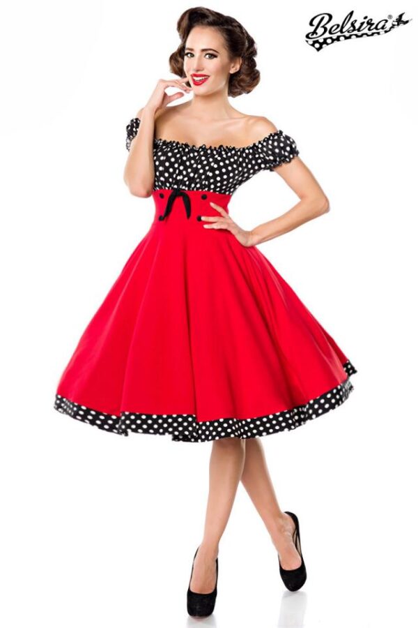Robe trapèze sans bretelles - rouge/noir/blanc - S-Belsira